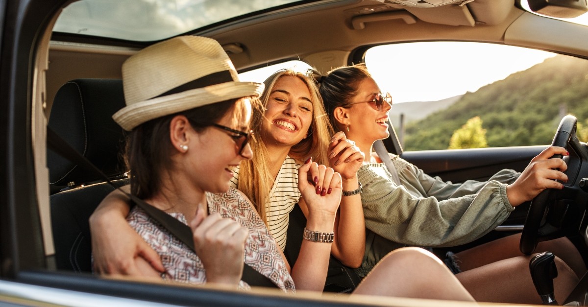 Group of teenage girls on a road trip