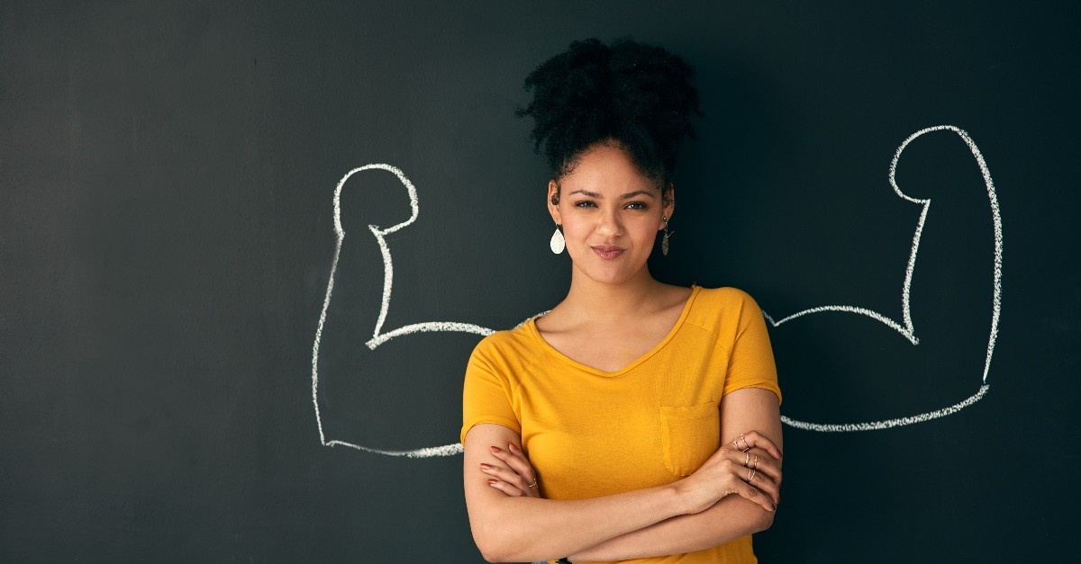 Woman with strong biceps drawn behind her; what does the Spirit do for you?