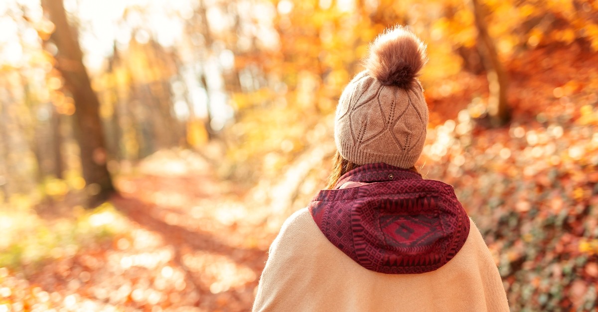 Woman walking in an autumn wood