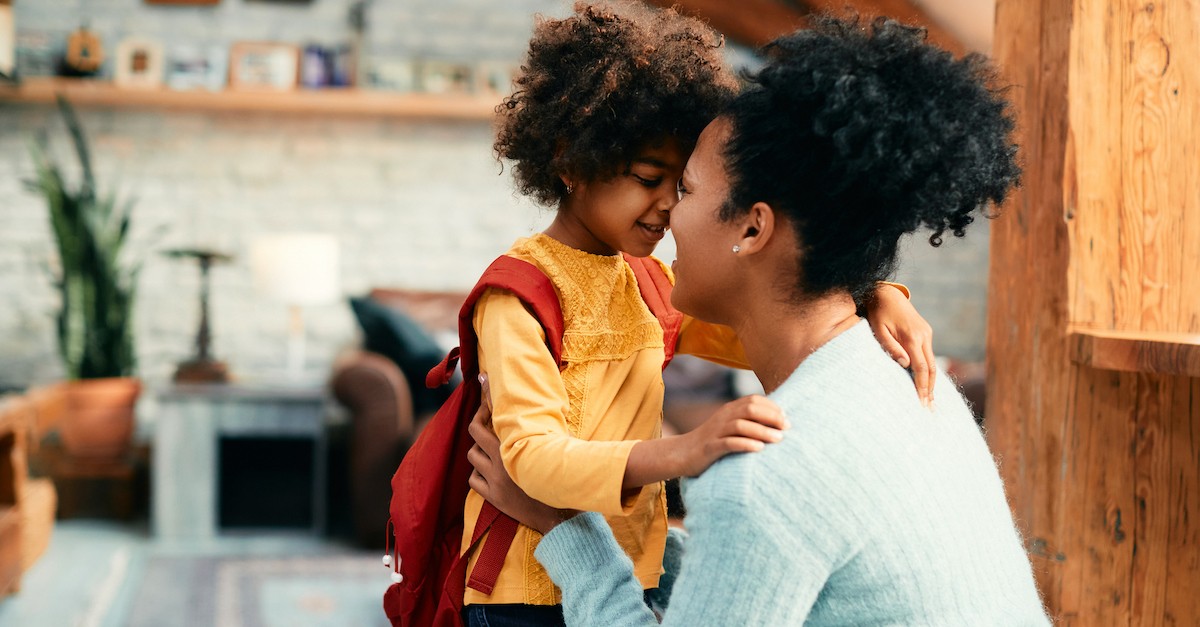 Mom with child leaving for school